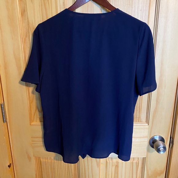 WOMANS MICHAEL KORS NAVY BLUE BUTTON UP FRONT TIE SHORT SLEEVED DRESS SHIRT MED - Picture 2 of 6